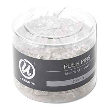 U Brands Push Pins - Clear Thumbtacks, Steel Points, 200-Count