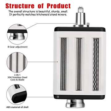 Pasta Maker Attachment for All Kitchenaid Mixers, Noodle Maker Kitchen Aid Mixer Accessories 3 In 1 Including Dough Roller Spaghetti Fettuccine Cutter - Homemade Fresh Pasta Easily!