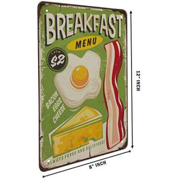 HOSNYE Vintage Breakfast Menu Tin Sign for Home and Cafes - 8x12 Inch
