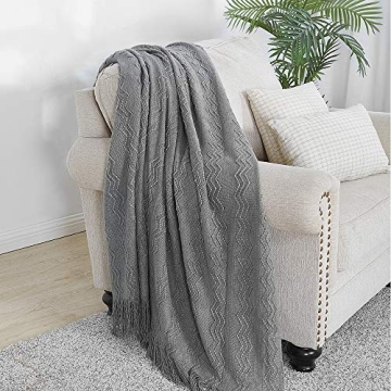 BOURINA Greyish Soft Knit Throw Blanket for Home Décor