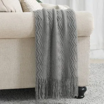 BOURINA Greyish Soft Knit Throw Blanket for Home Décor