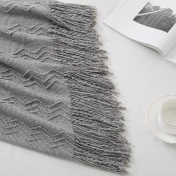 BOURINA Greyish Soft Knit Throw Blanket for Home Décor