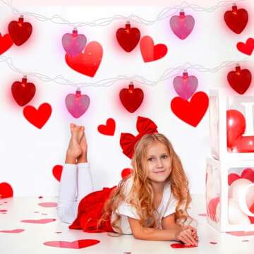 8.5FT Valentine's Day Decor Heart String Lights with 10 Waterproof Pink and Red Lights, Fairy Heart Lights Connected Outdoor&Indoor, Valentine's Day Mother's Day Weddings Birthday Decor Heart Lights