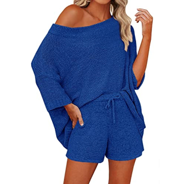Mafulus Women's 2 Piece Outfits Sweater Sets Off Shoulder Knit Top Shorts Matching Suits Cute Pajama...