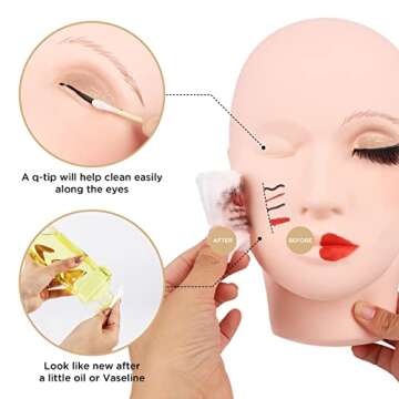 LASHVIEW Lash Mannequin Head, Practice Training Head,for Make Up and Lash Extention,Cosmetology Doll Face Head,Soft-Touch Rubber Practice Head,Easy to Clean by Skincare Essential Oil.