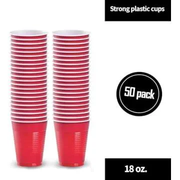 Hanna K. 50 Count 18-Ounce Durable Red Plastic Cups