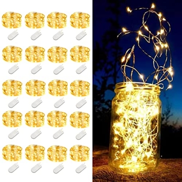 LEDIKON 20 Pack Fairy Lights Battery Operated String Lights-7.2ft 20 LED Silver Wire Warm White Fire...