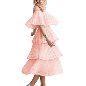 ETCYY Women's Off The Shoulder Ruffles Summer Wedding Guest Loose Casual Chiffon Long Party Beach Ma...