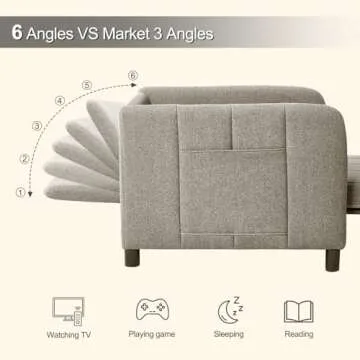 ZZW Sleeper Chair, 84" Extra Long Convertible Chair Bed, Upgraded 3-in-1 to 4-in-1 Pull Out Chair & Single Sofa Bed for Adult, Sleeping Chair for Living Room, Small Space (Light Grey)