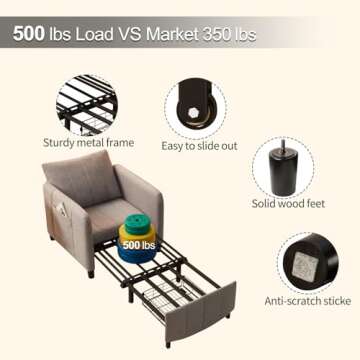 ZZW Sleeper Chair, 84" Extra Long Convertible Chair Bed, Upgraded 3-in-1 to 4-in-1 Pull Out Chair & Single Sofa Bed for Adult, Sleeping Chair for Living Room, Small Space (Light Grey)