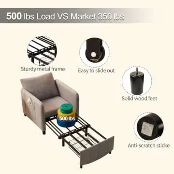 ZZW Sleeper Chair, 84" Extra Long Convertible Chair Bed, Upgraded 3-in-1 to 4-in-1 Pull Out Chair & Single Sofa Bed for Adult, Sleeping Chair for Living Room, Small Space (Light Grey)