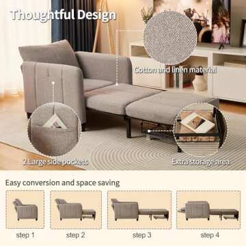 ZZW Sleeper Chair, 84" Extra Long Convertible Chair Bed, Upgraded 3-in-1 to 4-in-1 Pull Out Chair & Single Sofa Bed for Adult, Sleeping Chair for Living Room, Small Space (Light Grey)