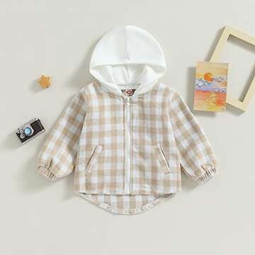 Douhoow Toddler Baby Plaid Jacket - Cozy Flannel Hoodies for Winter