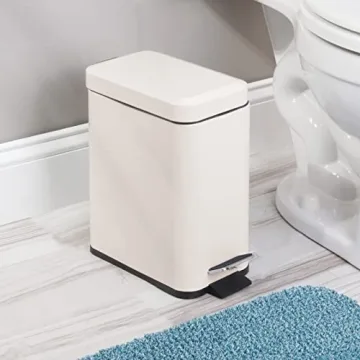 mDesign Small Modern Metal Lidded Step Trash Can