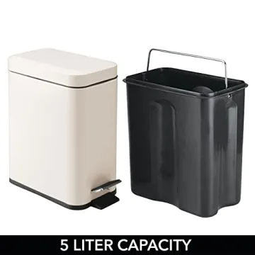 mDesign Small Modern Metal Lidded Step Trash Can