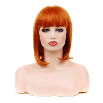 morvally Short Straight Neat Bangs Bob Wigs Natural Looking Synthetic Hair Wig for Cosplay Costume H...
