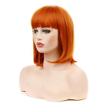 morvally Short Straight Neat Bangs Bob Wigs Natural Looking Synthetic Hair Wig for Cosplay Costume Halloween (12 inches 2735# Orange)