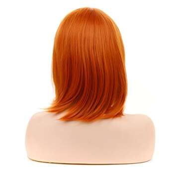 morvally Short Straight Neat Bangs Bob Wigs Natural Looking Synthetic Hair Wig for Cosplay Costume Halloween (12 inches 2735# Orange)