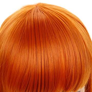 morvally Short Straight Neat Bangs Bob Wigs Natural Looking Synthetic Hair Wig for Cosplay Costume Halloween (12 inches 2735# Orange)