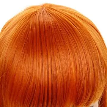 morvally Short Straight Neat Bangs Bob Wigs Natural Looking Synthetic Hair Wig for Cosplay Costume Halloween (12 inches 2735# Orange)
