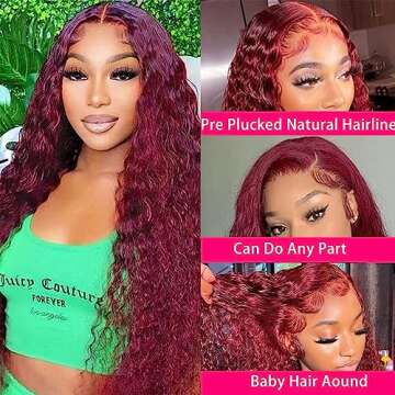 MAXTASK Burgundy Lace Front Wigs Human Hair Pre Plucked 99J Deep Wave Wig 13x4 HD Lace Frontal Wigs ...