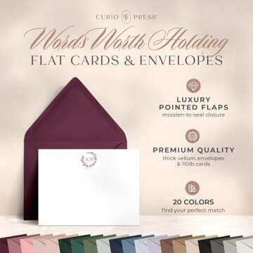 Custom Stationery with 2 Monogram Letters in Laurel Wreath, Personalized Note Cards with Envelopes, ...