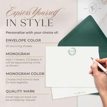 Custom Monogram Stationery Note Cards with Envelopes