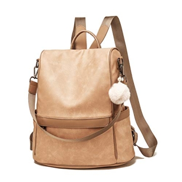 CHERUTY Women Backpack Purse - Anti-Theft Vegan Leather Casual Bag (Beige)