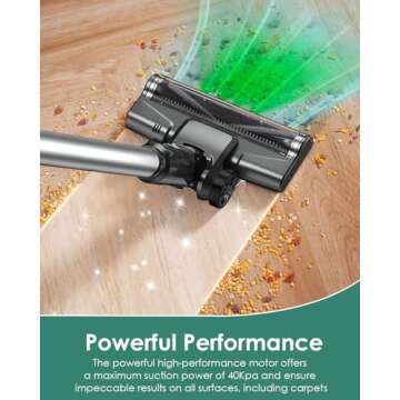 Cordless Vacuum Cleaner - 40Kpa Suction, 40 Min Runtime, Self-Standing for Easy Storage