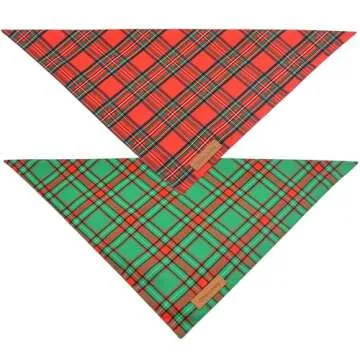 Realeaf Christmas Dog Bandanas 2 Pack, Reversible Red Green Plaid Dog Scarf, Xmas Pet Bandana for Boy and Girl, Premium Durable Fabric, Holiday Check Bandana for Medium and Large Dogs Pets (Large)