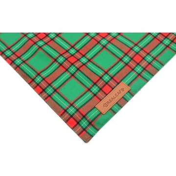 Realeaf Christmas Dog Bandanas 2 Pack, Reversible Red Green Plaid Dog Scarf, Xmas Pet Bandana for Boy and Girl, Premium Durable Fabric, Holiday Check Bandana for Medium and Large Dogs Pets (Large)