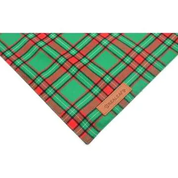 Realeaf Christmas Dog Bandanas 2 Pack, Reversible Red Green Plaid Dog Scarf, Xmas Pet Bandana for Boy and Girl, Premium Durable Fabric, Holiday Check Bandana for Medium and Large Dogs Pets (Large)