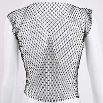 FlyCC Women's Sexy Sheer Rhinestone Beach Cover Up Top