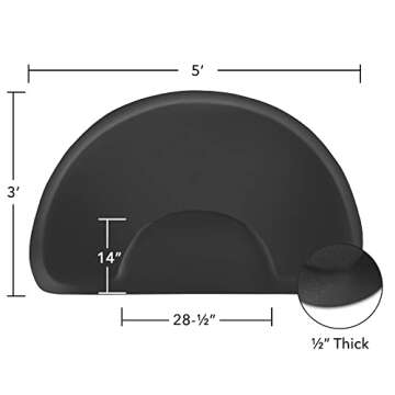 Saloniture 3 ft. x 5 ft. Salon & Barber Shop Chair Anti-Fatigue Floor Mat - Black Semi Circle - 1/2 in. Thick
