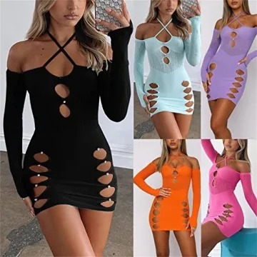 Amiblvowa Hollow Out Dress for Women Sexy Y2k Style