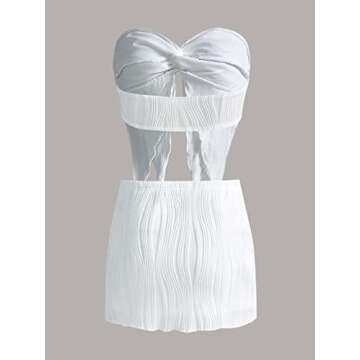 WDIRARA Women's 2 Piece Outfit Twist Front Asymmetrical Hem Crop Tube Top and Bodycon Skirt Set White XS