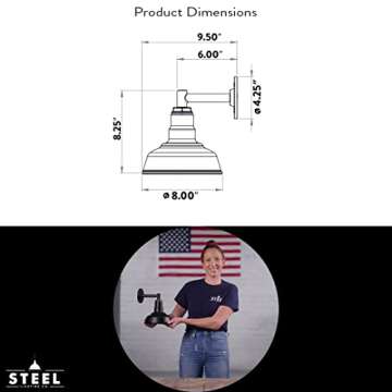 Steel Lighting Co. Hawthorne Barn Light | Outdoor Wall Mounted | 8 inch Dome | 6 inch Straight Arm| ...