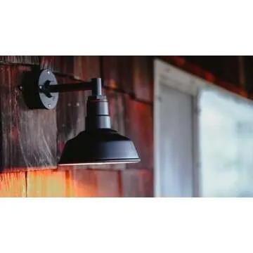 Steel Lighting Co. Hawthorne Barn Light | Outdoor Wall Mounted | 8 inch Dome | 6 inch Straight Arm| Small Farmhouse Light Made in America | Matte Black Exterior/Matte Black Interior