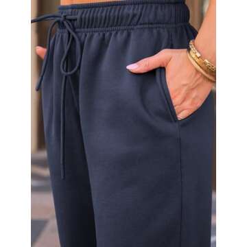 AUTOMET Women's Wide Leg Sweatpants Fleece Lined Baggy Straight Leg Lounge Pants Fall Outfits Athletic Joggers with Pockets NavyBlue M
