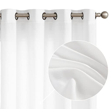 jinchan Linen Curtains, Light Filtering Window Drapes with Grommet Top, Linen Off White Curtains 2 P...