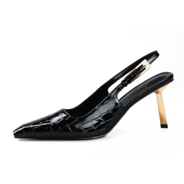 iiimmu Black Heels Faux Crocodile Closed Toe 3.5 in Stiletto Kitten Heels Pumps, Slingback Heels for...