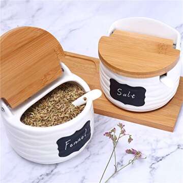 Lucky Goddness Ceramic Sugar Bowl with Lids and Spoons-Porcelain Condiment Container Spice Jar,Salt ...