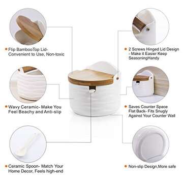 Lucky Goddness Ceramic Sugar Bowl with Lids and Spoons-Porcelain Condiment Container Spice Jar,Salt Cellar for Kitchen,with Chalkboard Labels,8.8 fl oz 260ML