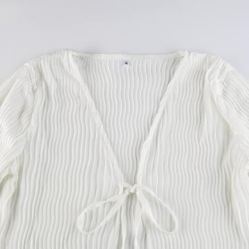 Chic Women Sheer Lace Up Flare Sleeve Crop Top