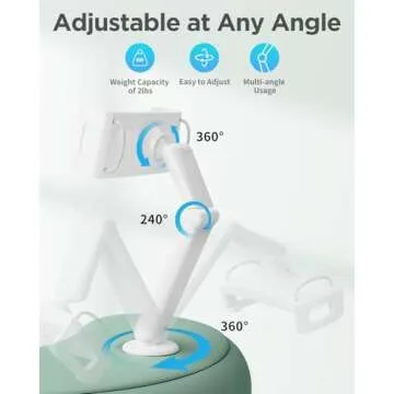 SAIJI Tablet Kindle Holder Pillow, Compatible with 4.7”-15.6” Kindle, Tablet, Phone, Portable Monitor, 360° Adjustable Tablet Stand for Bed with Flexible Dual Axis Arm and Microbead Cushion (Cyan)