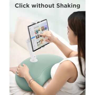 SAIJI Tablet Kindle Holder Pillow, Compatible with 4.7”-15.6” Kindle, Tablet, Phone, Portable Monitor, 360° Adjustable Tablet Stand for Bed with Flexible Dual Axis Arm and Microbead Cushion (Cyan)