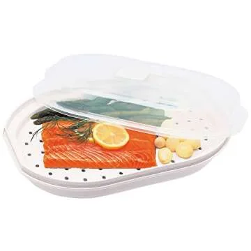 Prep Solutions by Progressive Microwavable Fish and Veggie Steamer, Steam Vent, Vegetable Steamer, B...