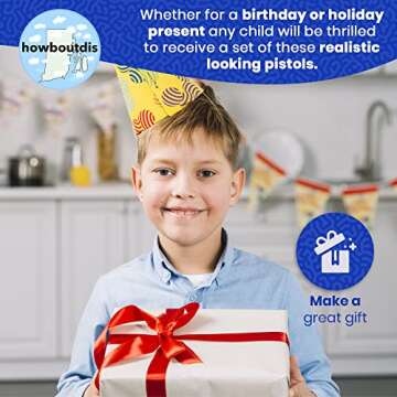 Cap Plastic Pistol Toy Gun for Kids - (2) Pistols per Order - Kid Safe for Action Fun - Birthdays, Holidays, Prizes, Costume Accesory