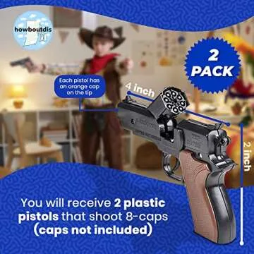 Cap Plastic Pistol Toy Gun for Kids - (2) Pistols per Order - Kid Safe for Action Fun - Birthdays, Holidays, Prizes, Costume Accesory