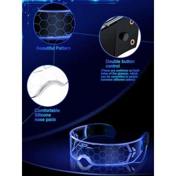 TOODOO 2 Pairs LED Visor Glasses 7 Colors Futuristic Glasses Light up Punk Accessories for Rave Party Costume(Cool Style)
